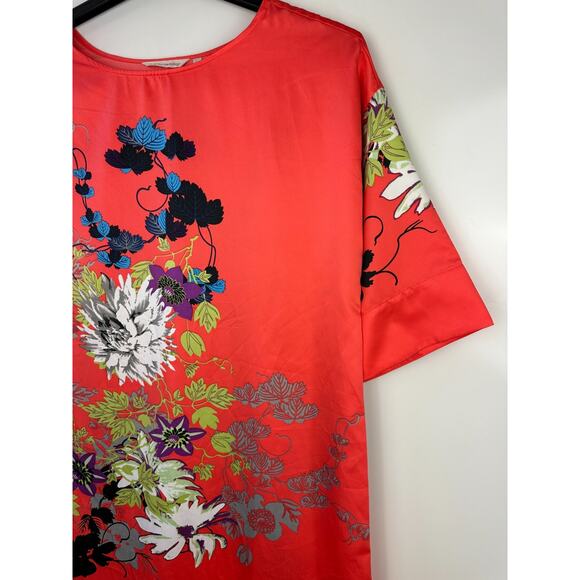 Soft Surroundings Floral Asian Inspired Kimono Drop Shoulder Satin Dress Small - Picture 4 of 14